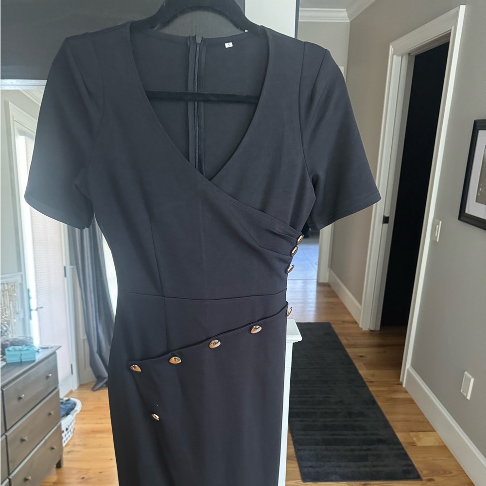 COPY - Black dress with gold button detail
